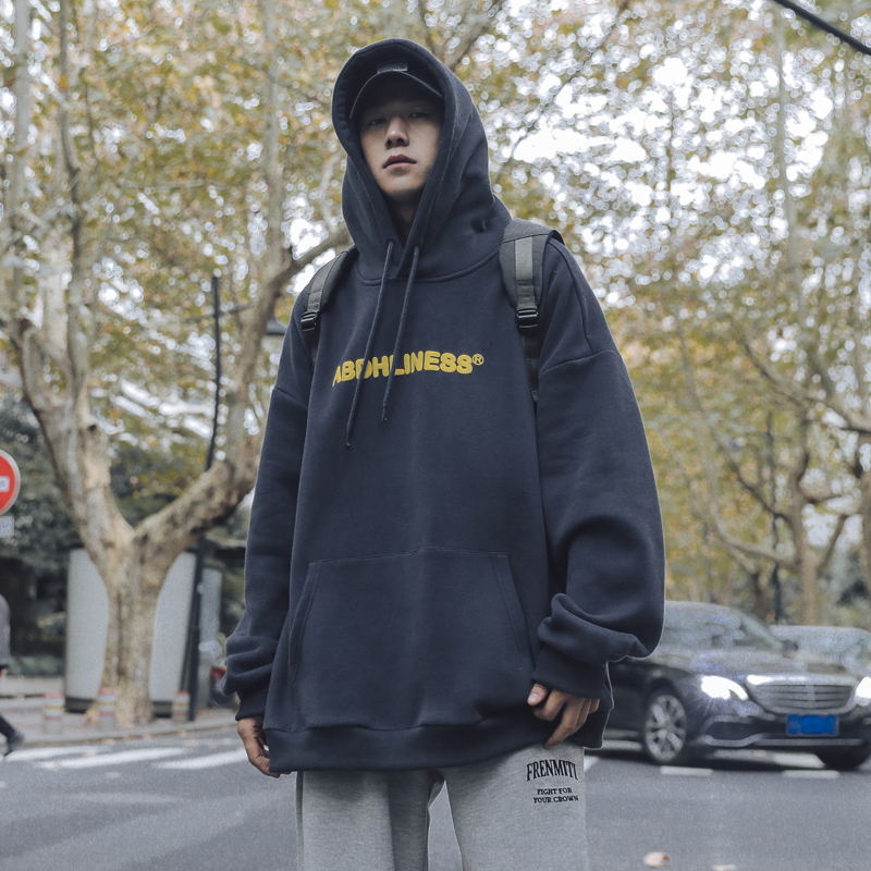 第四十九天春秋字母卫衣男士宽松上衣潮牌套头连帽衫情侣休闲外套