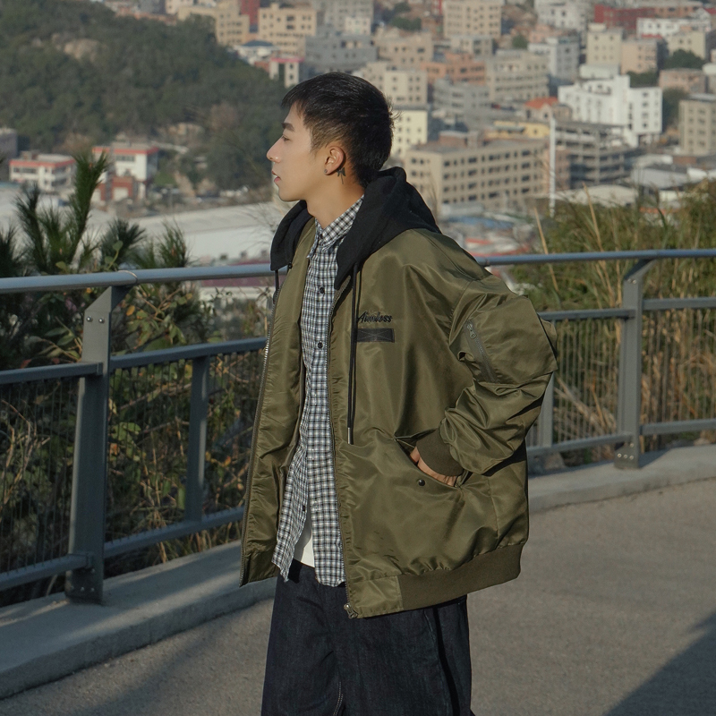 D022春秋连帽棒球服男士夹克衫潮牌户外休闲衣服帅气ins工装外套