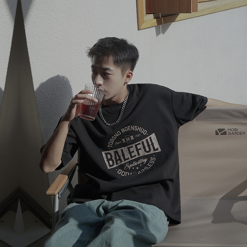 2022夏季新款240g精梳棉字母印花短袖T恤男士半袖潮牌打底衫体恤