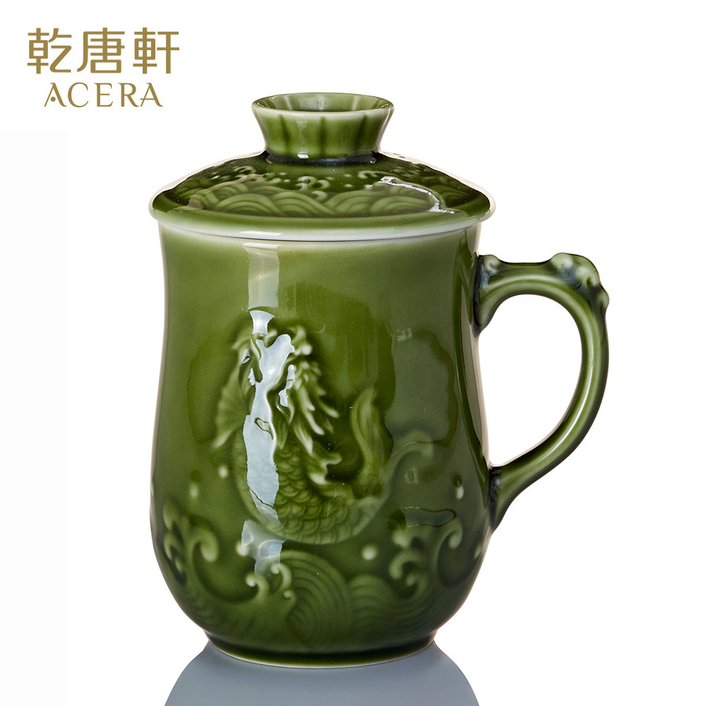 乾唐轩活瓷瓷杯鱼跃龙门两件410ml不含茶漏陶瓷水杯茶杯
