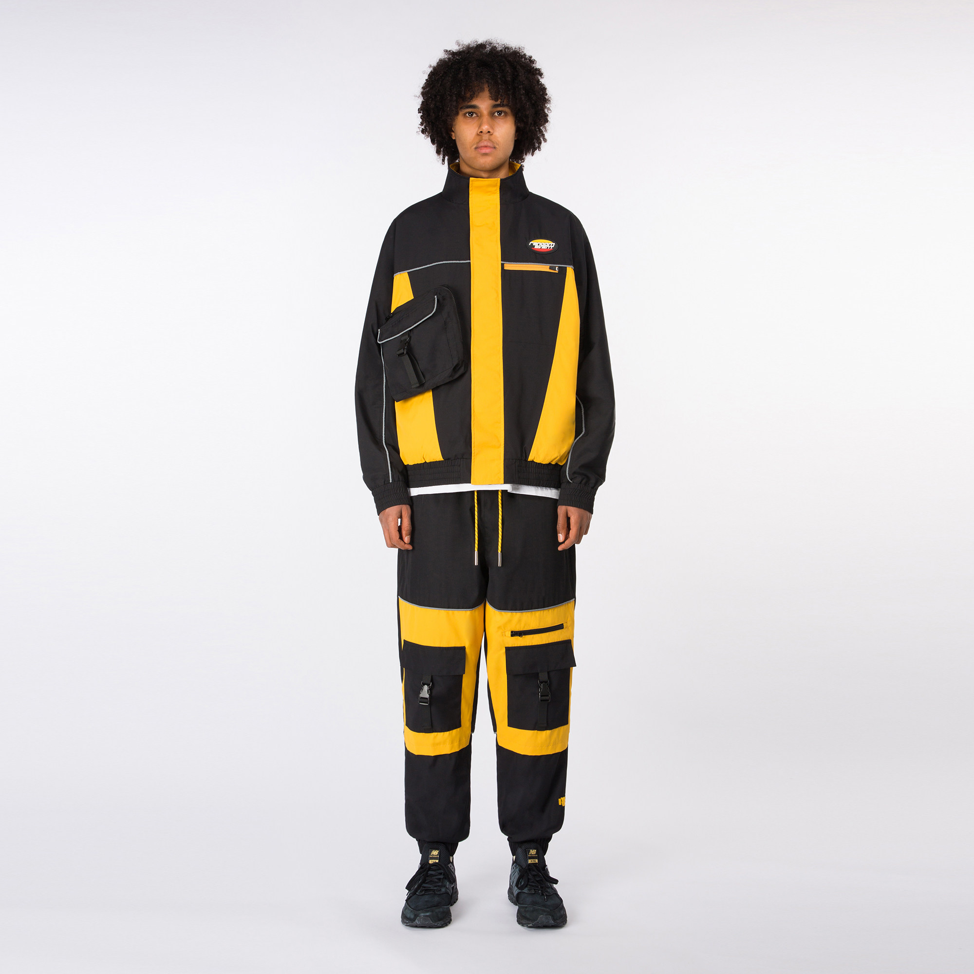 randomeventrdetjacket黄黑反光条插肩多口袋拼接夹克夹克