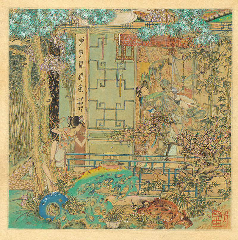 仕女女图35x35cm明清秘戏微喷中式装饰国画人物画国画