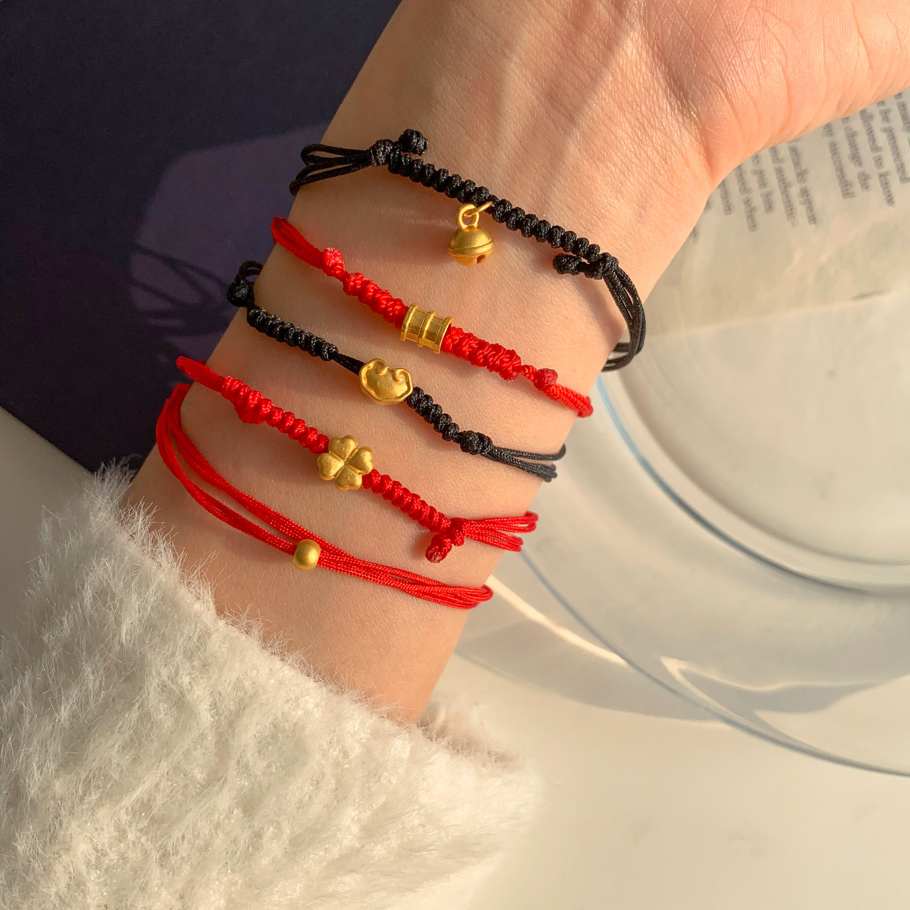 为晚足金金红闺蜜手链编织本命年转运红色手绳手链