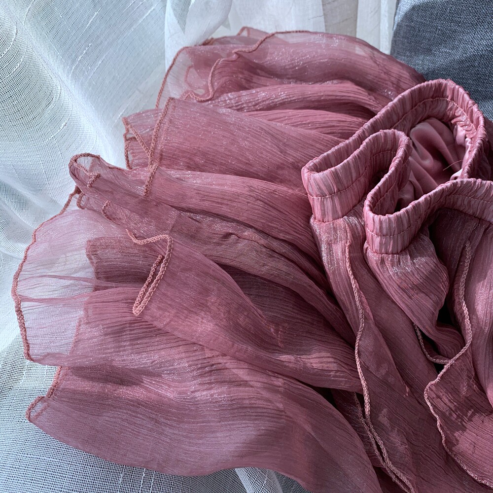 客供高端亮丝锦丝皱の不规则荷叶边纯色2020春新仙女半身裙a字裙