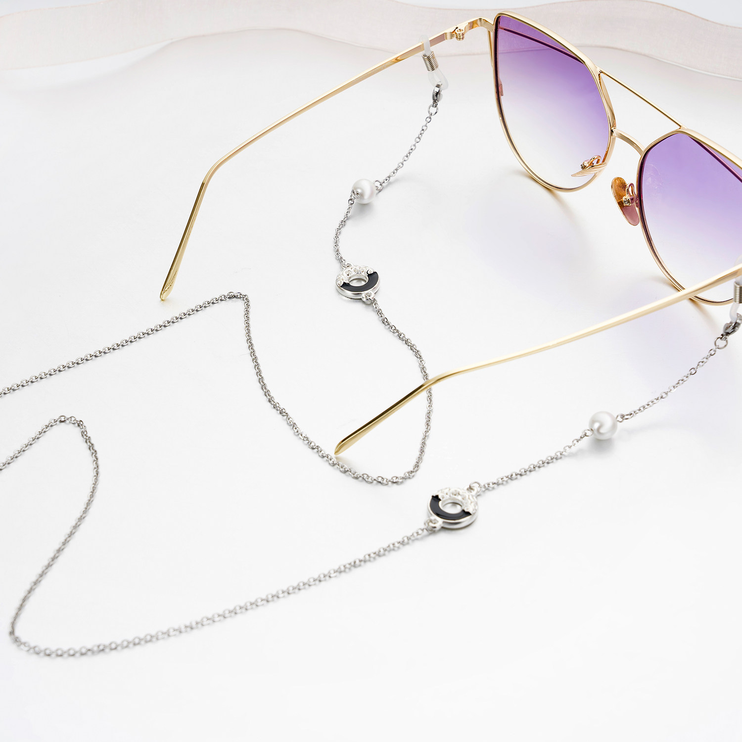 眼镜复古洛丽塔防滑挂脖宫廷千禧银色链子古风眼镜链