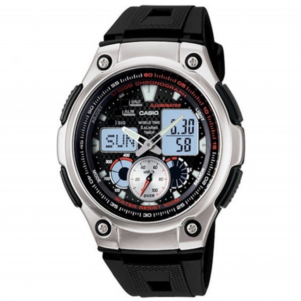 正品卡西欧aq190w1avdf时尚黑色硅胶表带户外多功能运动日韩腕表