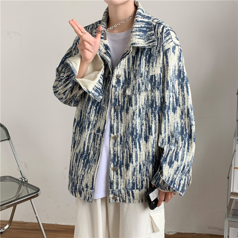 扎染牛仔外套男秋冬季新款宽松工装夹克港风潮牌ins复古炸街上衣