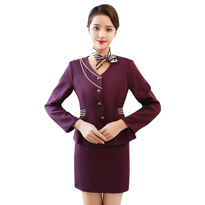 酒店服务员工作服女秋冬长袖空姐制服餐饮饭店前台收银员职业套装