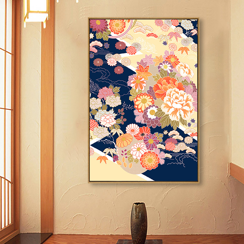 璞图日式装饰画现代花纹油画画布日料餐厅和风现代装饰画