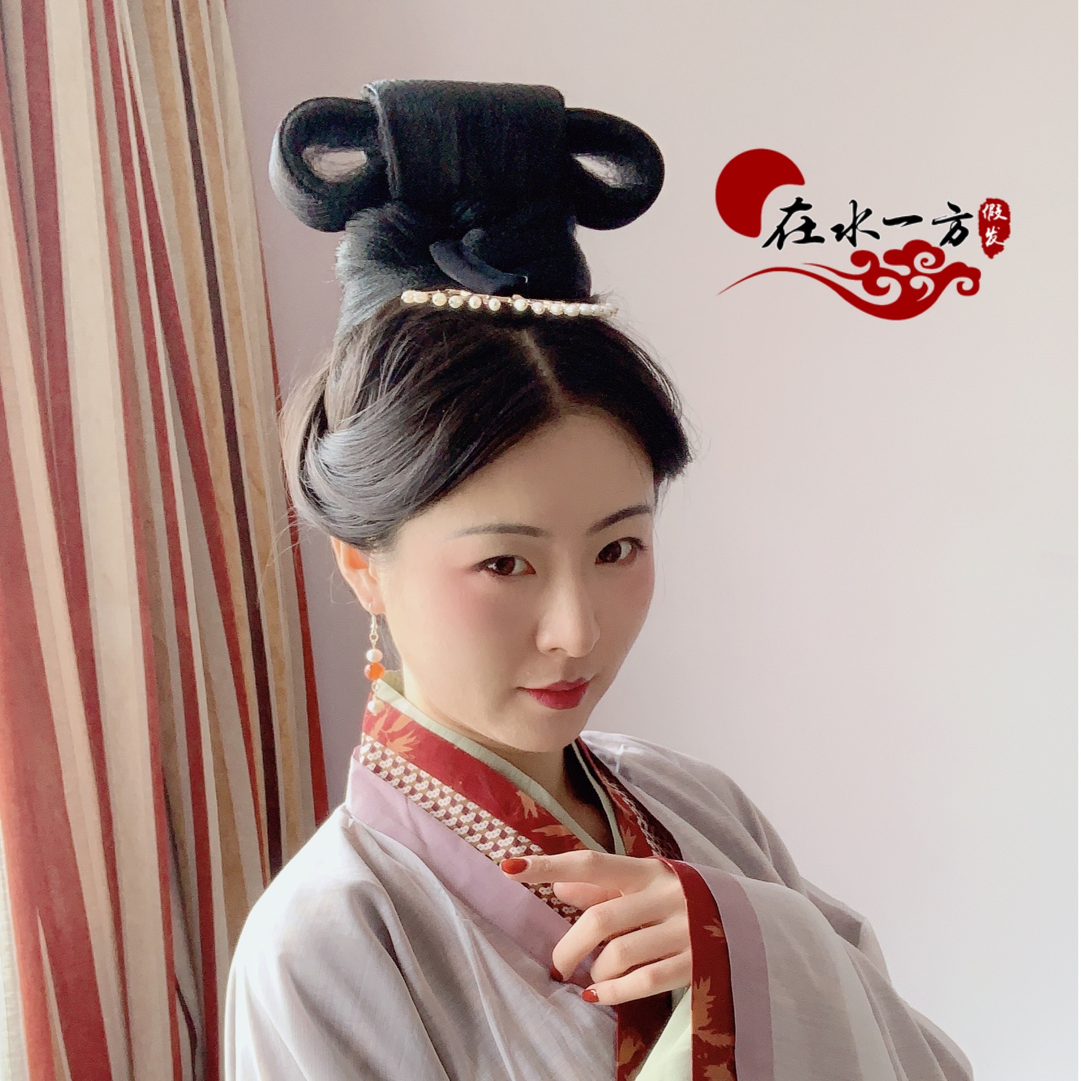 在水一方汉服造型假发十字发髻魏晋南北朝弯曲cos发包