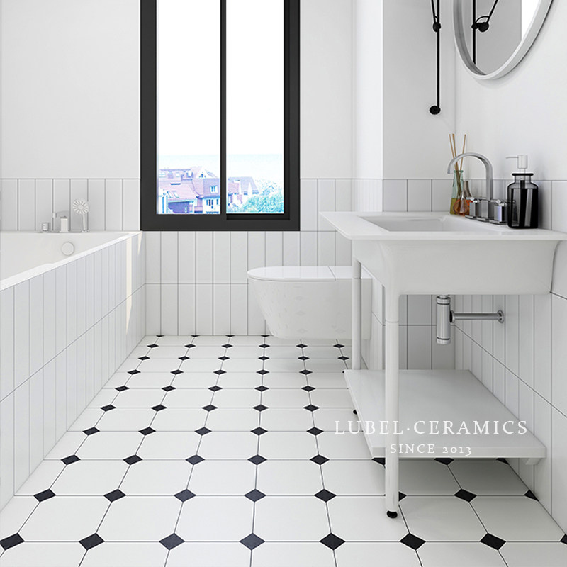 六贝黑白瓷砖卫生间地砖300x300洗手间浴室砖厨房地釉面砖