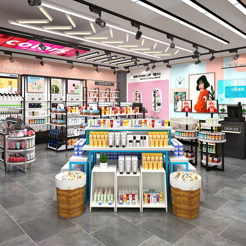 化妆品柜子带灯护肤品美容院柜台-来自店铺【华美道具展柜】