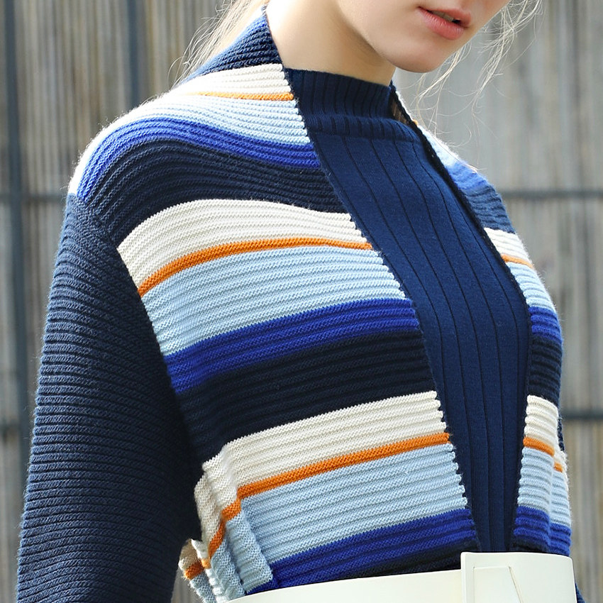 origin安瑞井女装秋冬新款修身羊毛开衫原创撞色毛针织衫