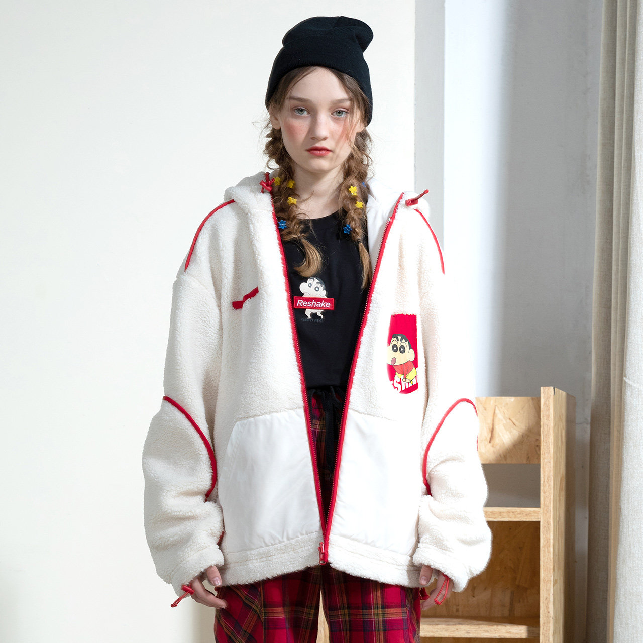 reshake华菲型格国潮牌夹克秋蜡笔小新联名男女情侣装羊羔毛外套