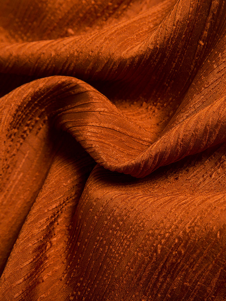 重磅肌理定纺面料高级焦糖色质感提花中长真丝半身裙