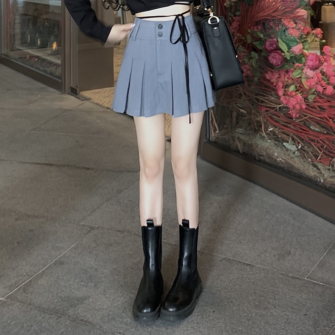 momenthome高校学妹学院百搭短款百褶裙显瘦走光裤裙半身裙