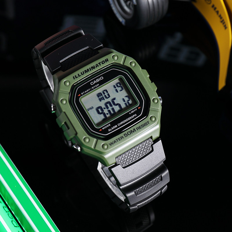 casio卡西欧数显方块石英表时尚运动防水手表男女学生手表w-218h