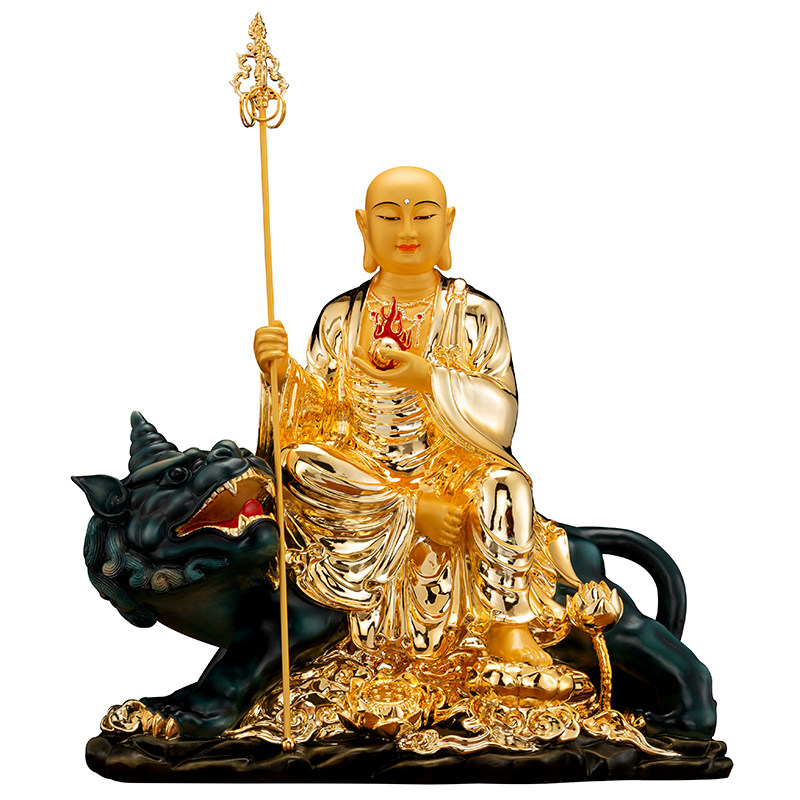 纯铜鎏金佛像谛听地藏王菩萨家用客厅人物桌面摆件坐骑地藏像摆件