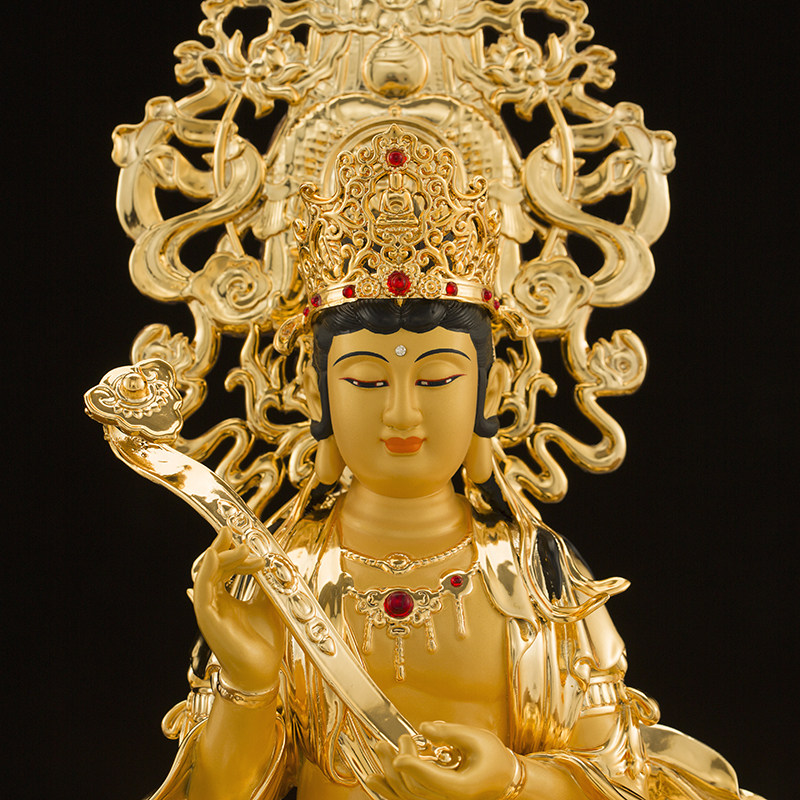 纯铜金文殊普菩萨华严三圣神像文殊普佛像居家摆件