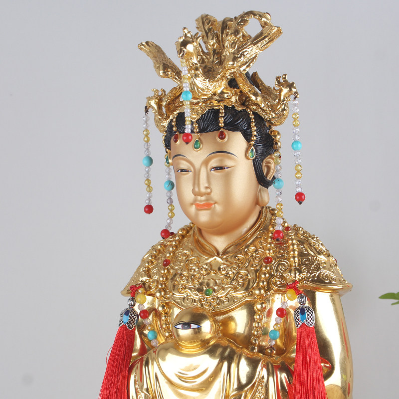眼光娘娘纯铜贴金奶奶观音佛像观世音菩萨风水装饰摆件