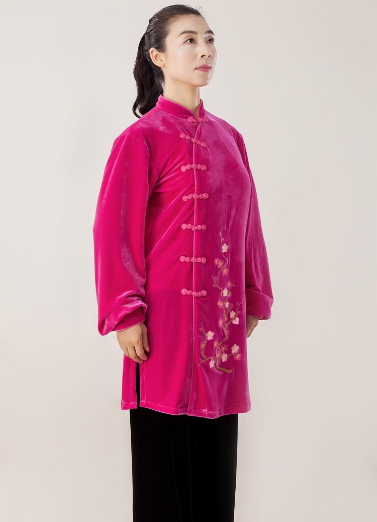 太极秋冬季加厚金丝绒女款刺绣中长武术练功晨练太极服