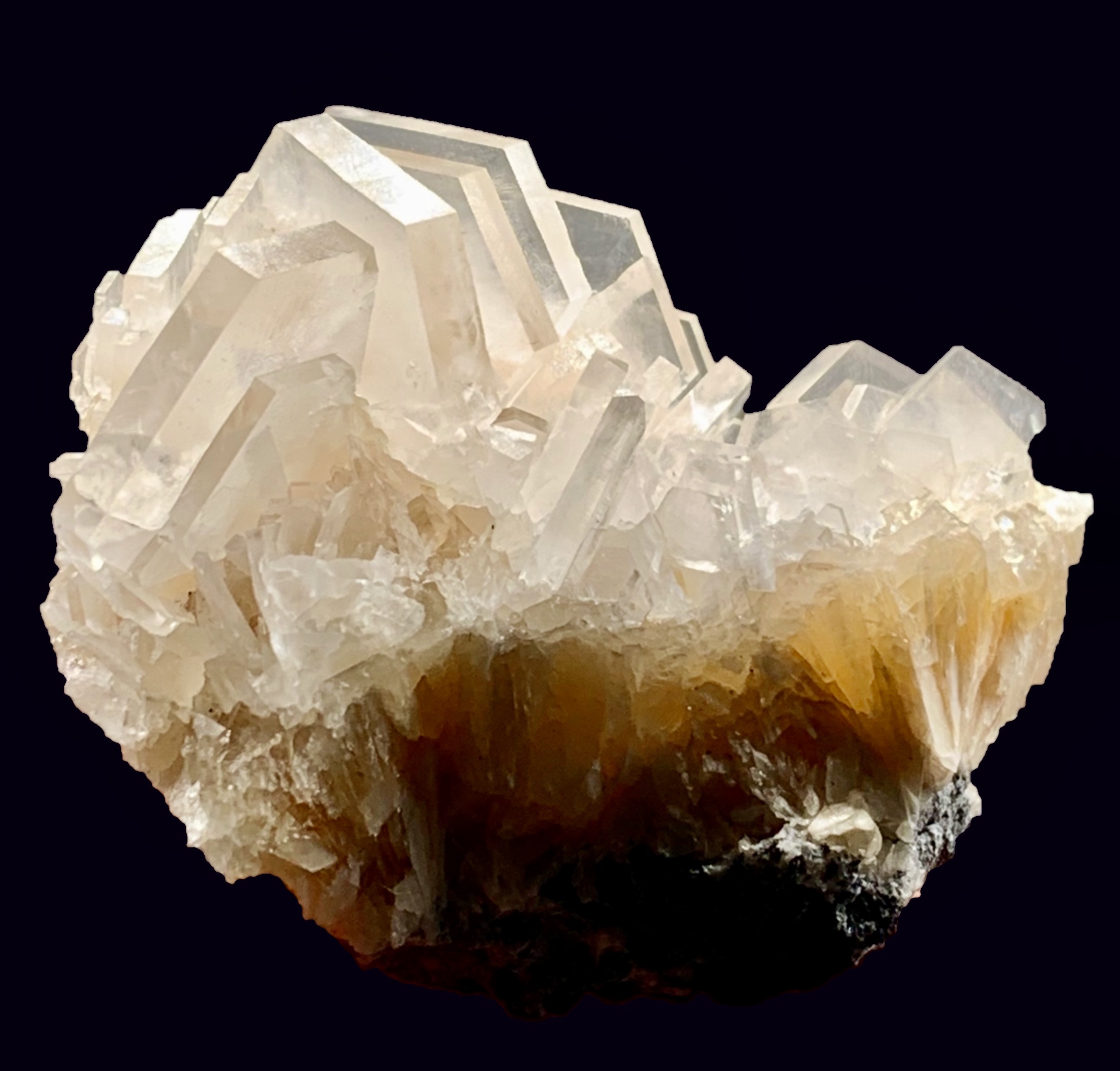 福建新品透明夹心方解石高亮六角片状粉白白色摆件