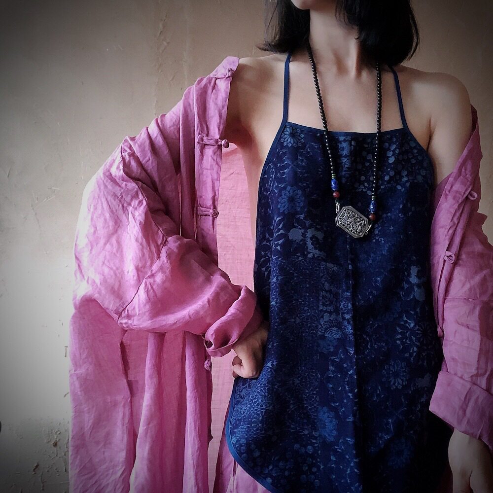 复古品素出品民族风纯棉苎麻印花百搭肚兜夏薄款背心吊带