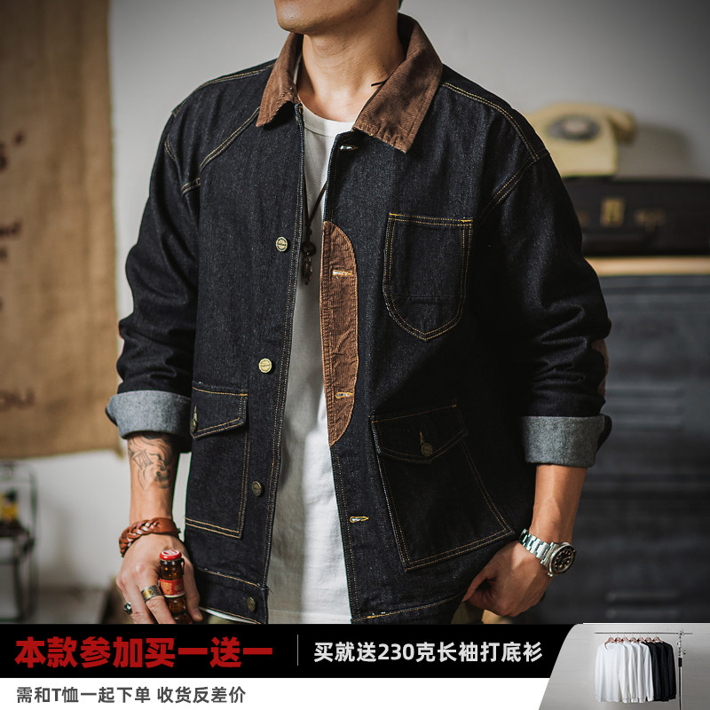 上弹工装 美式复古硬朗猎装夹克灯芯绒水洗牛仔硬汉外套男秋季