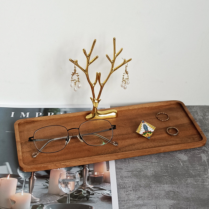 首饰胡桃木饰品收纳梳妆台家用桌面鹿角摆件玄关装饰摆件