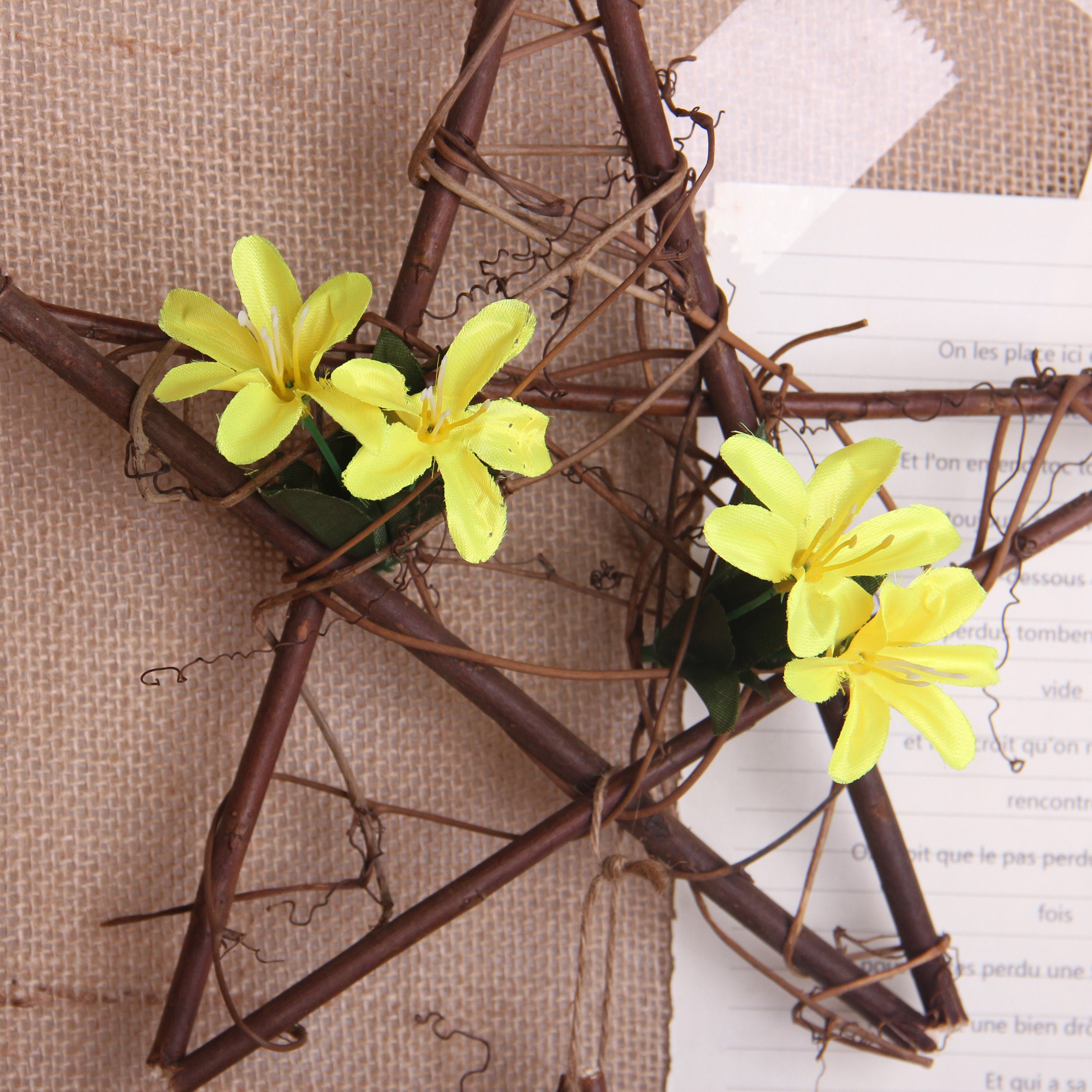 手工天然藤编五角星摆件吊饰幼儿园环创材料树枝干花