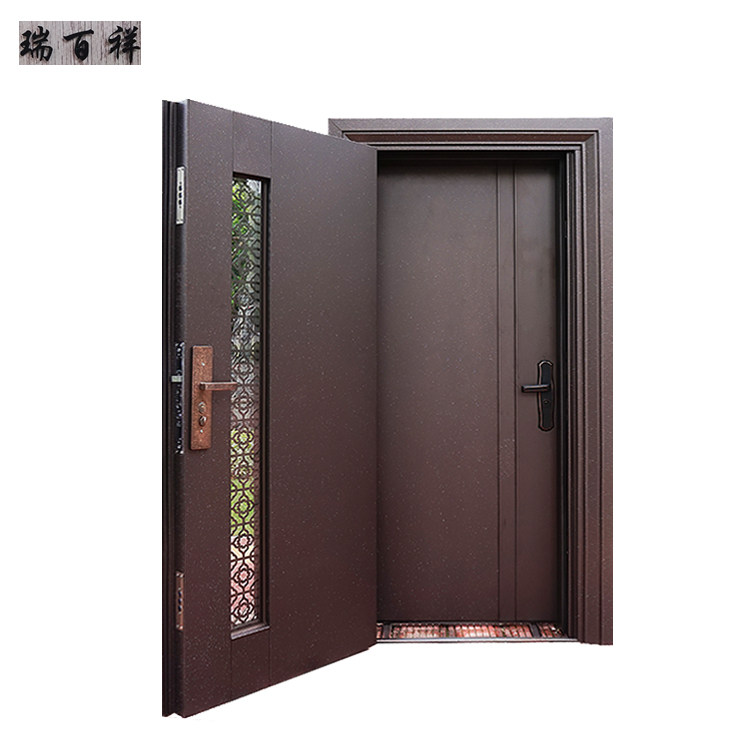 百祥新款入户双层防盗门双色真铜烤漆铸铝家用进户门