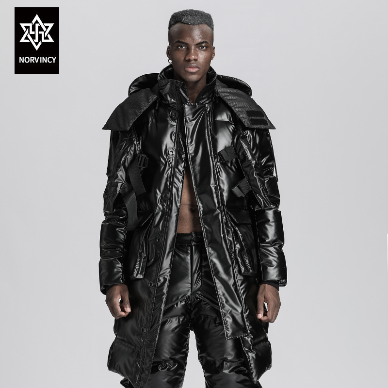 诺凡希 男士冬季棉衣连帽加厚款欧美潮流宽松防风保暖中长款棉服