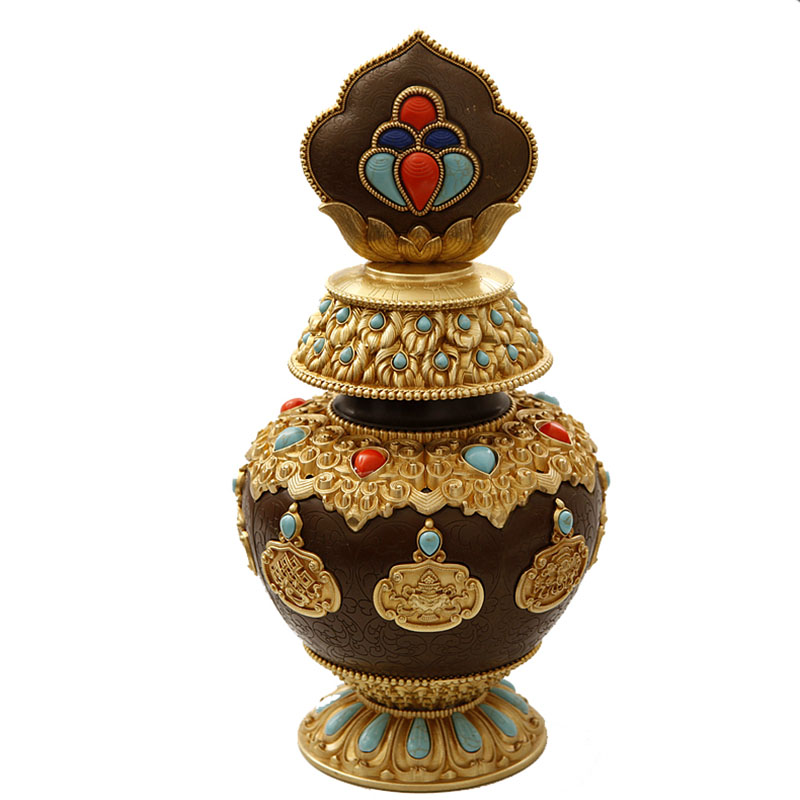 藏传密宗佛家法器供品财神神宝供佛七宝鎏金装饰摆件