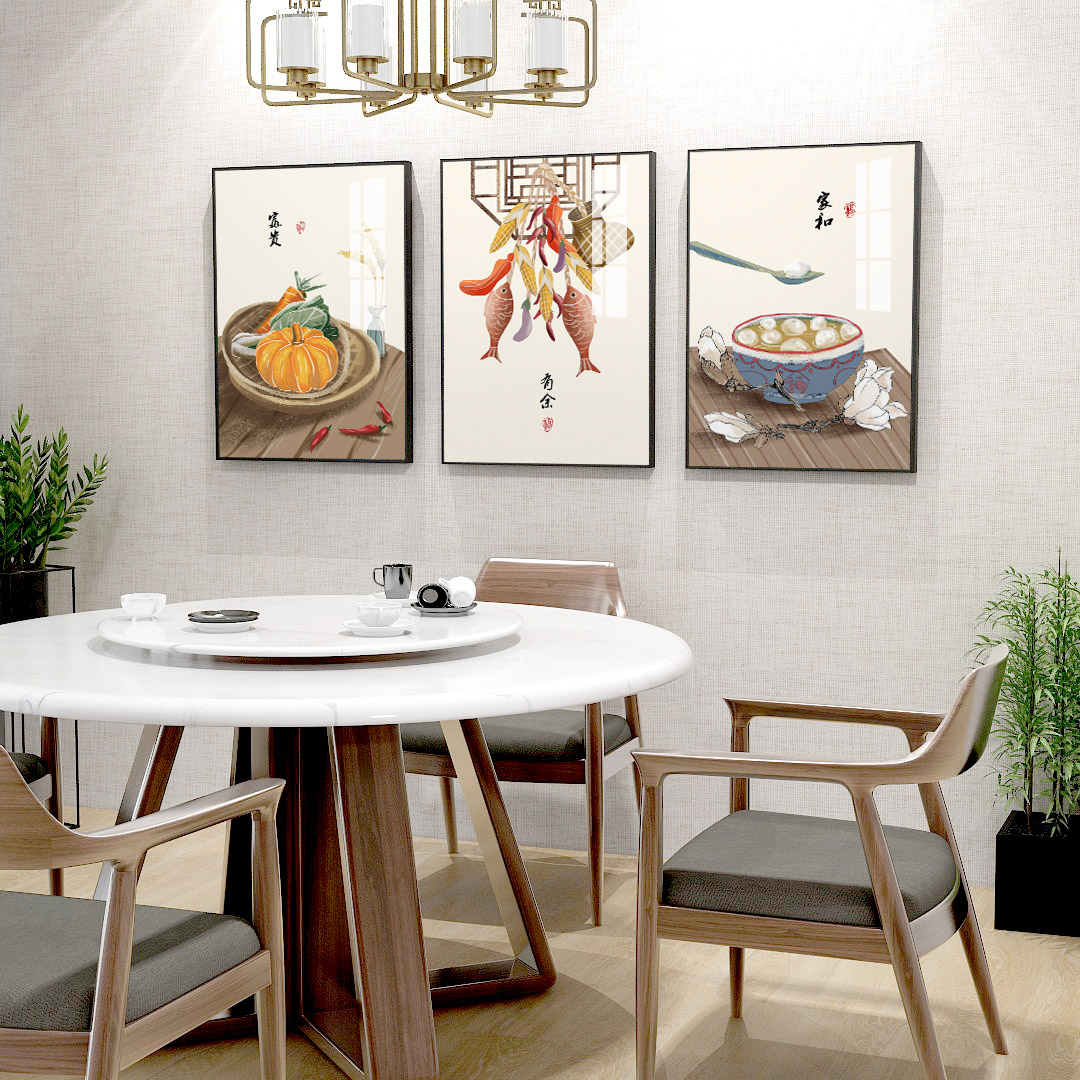 百特好新中式风格餐厅装饰画食物饭厅厨房挂画饭店背景墙面壁画