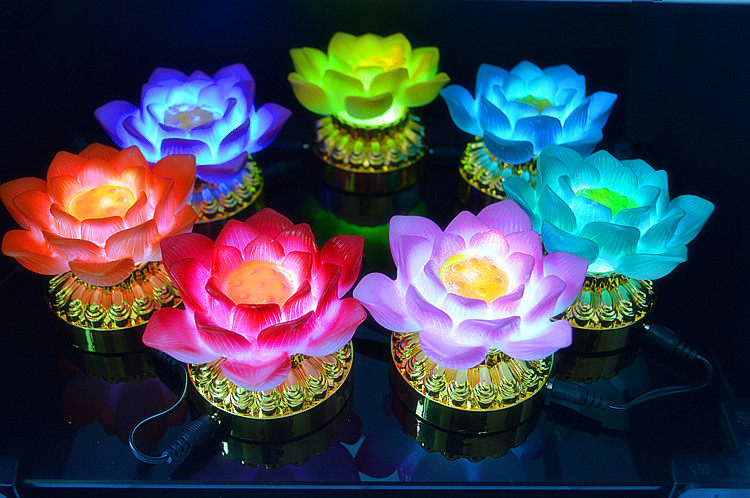 2020佛教中秋家用供奉变色led七彩莲花灯电池小夜灯