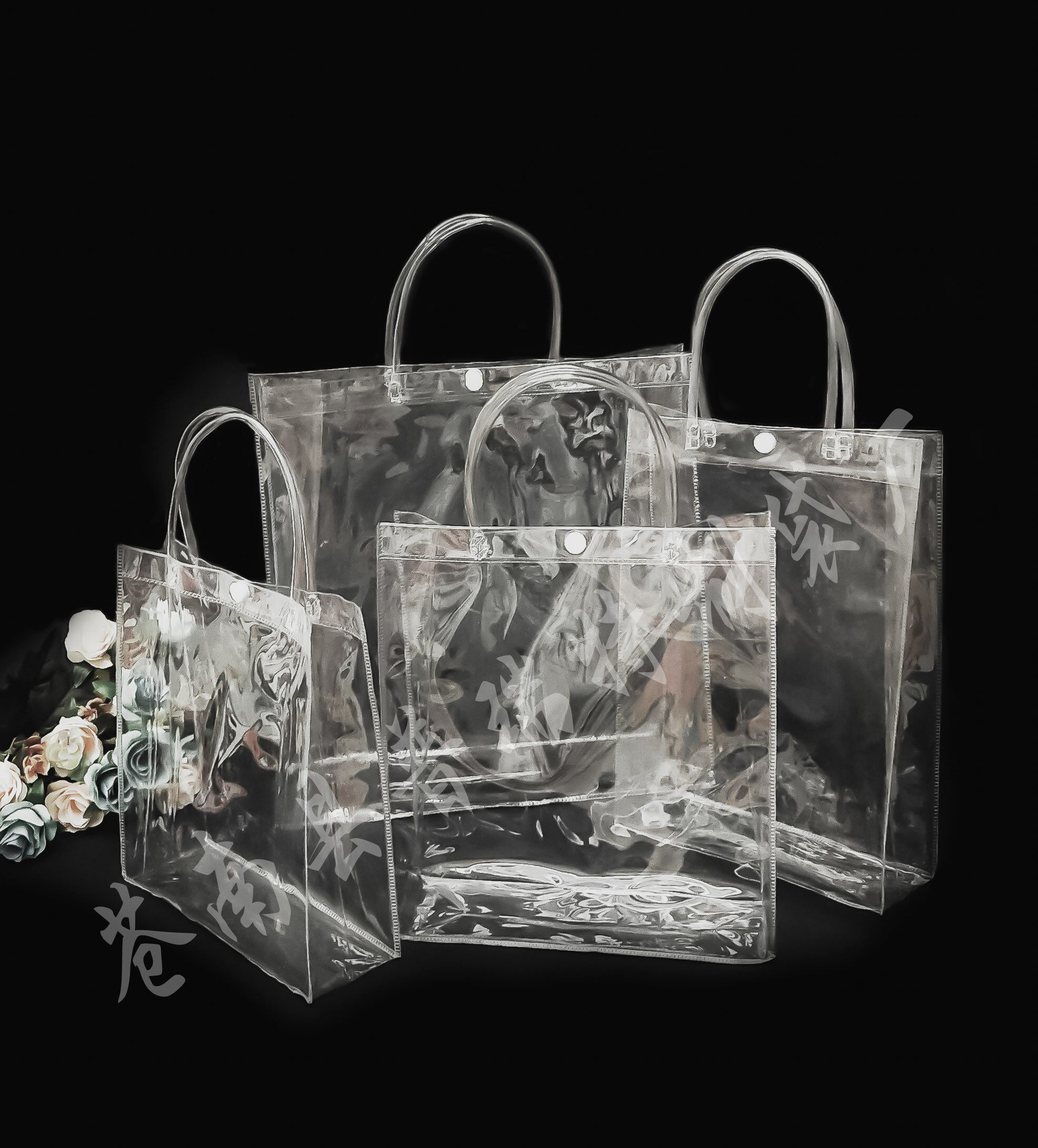 196pvc透明手提袋礼品袋防水塑料袋水晶手挽软胶现货礼品袋