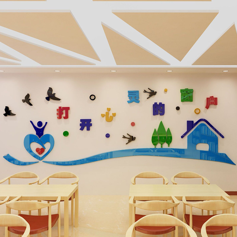 心灵的窗户3d立体墙贴心里健康咨询室墙壁贴纸学校医务室墙面装饰