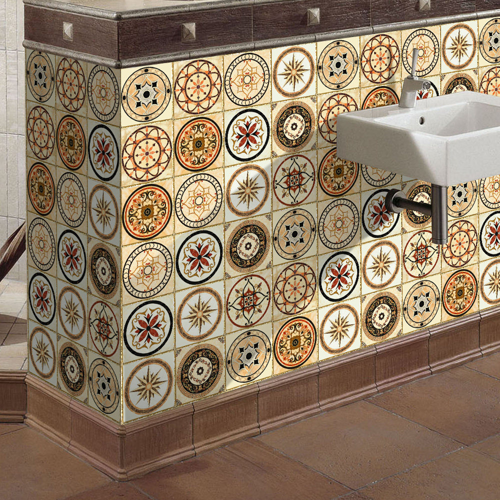 瓷砖欧式仿金贴画卫生间浴室防水贴纸厨房防油软装墙贴