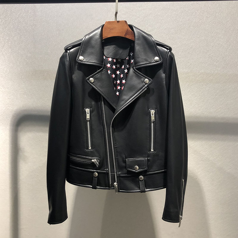 春秋羊皮显瘦修身景甜明星slp绵羊秋季短款皮衣