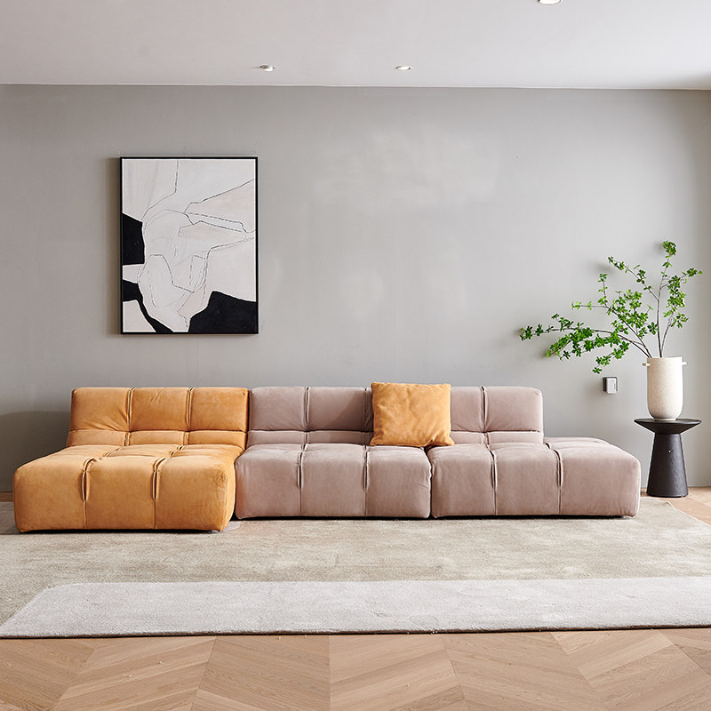 优梵艺术卡梅梅尔意式轻奢轻蜡磨砂真皮沙发组合s167皮艺沙发