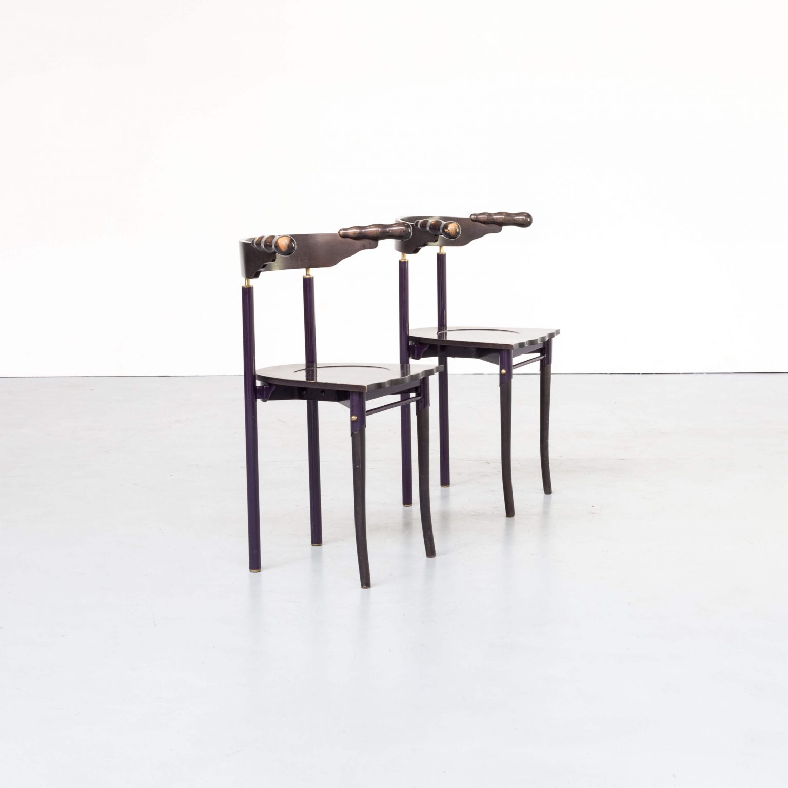 中古solighton家具意大利1980s梣木黄铜框架艺术餐椅