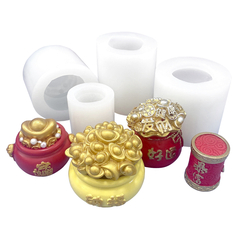 聚宝盆福袋石膏模具diy硅胶立体金元宝盆手工烘焙模具