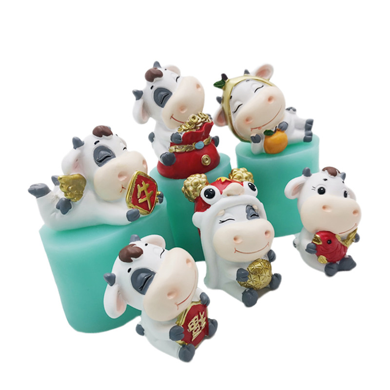 卡通牛型模具硅胶巧克力小牛3d立体手工蜡烛烘焙模具