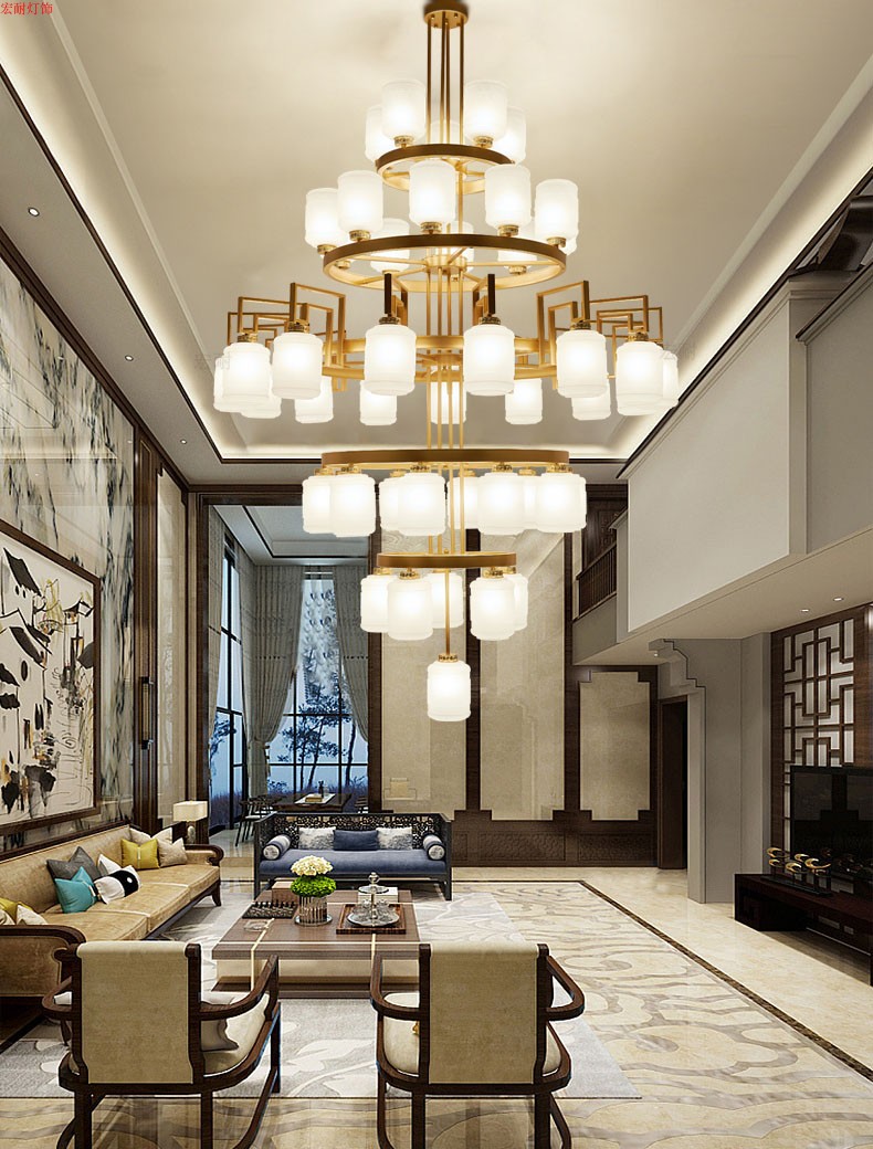 别墅客厅大吊灯超大直径大厅灯现代中式复式楼中楼跃层挑空大吊灯
