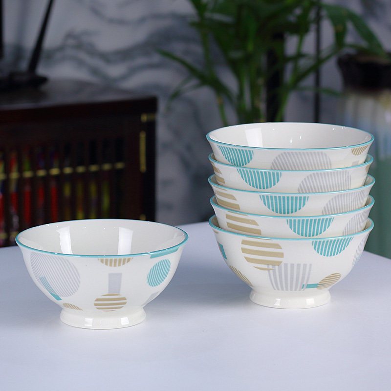 饭碗陶瓷瓷碗5.5英寸家用吃饭6个包邮中式高脚碗