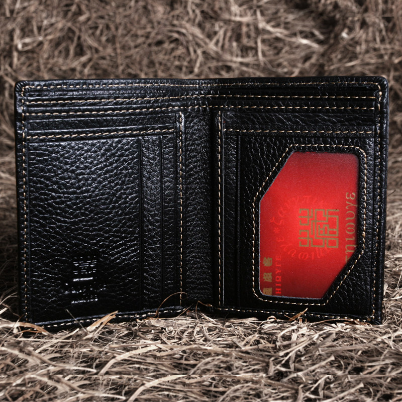 竖款牛皮夹头皮夹卡位黑色皮客韩版真皮短款钱包