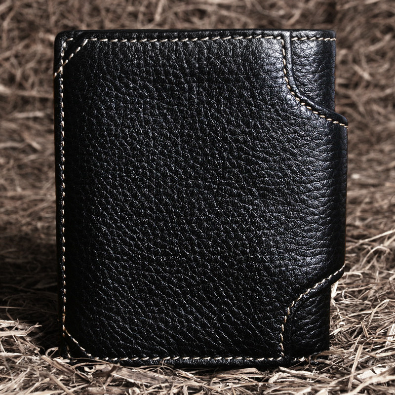 竖款牛皮夹头皮夹卡位黑色皮客韩版真皮短款钱包