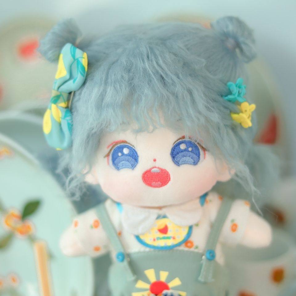 现货20cm棉花娃娃蓝色眼睛长发女娃玩偶可爱棉花娃娃