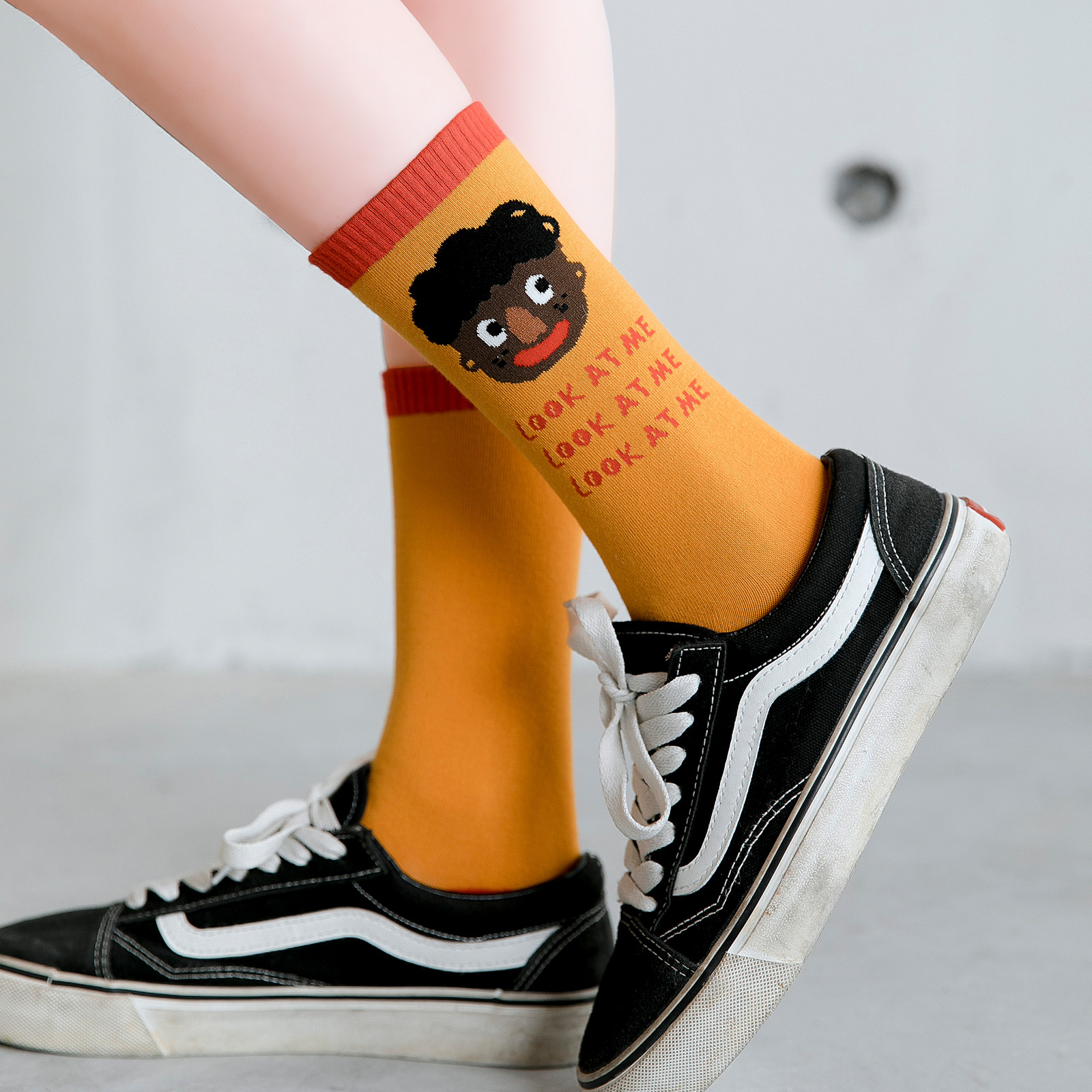 橙色袜子韩版高帮男女夏季薄款潮ins百搭中筒袜橘色运动长袜潮流