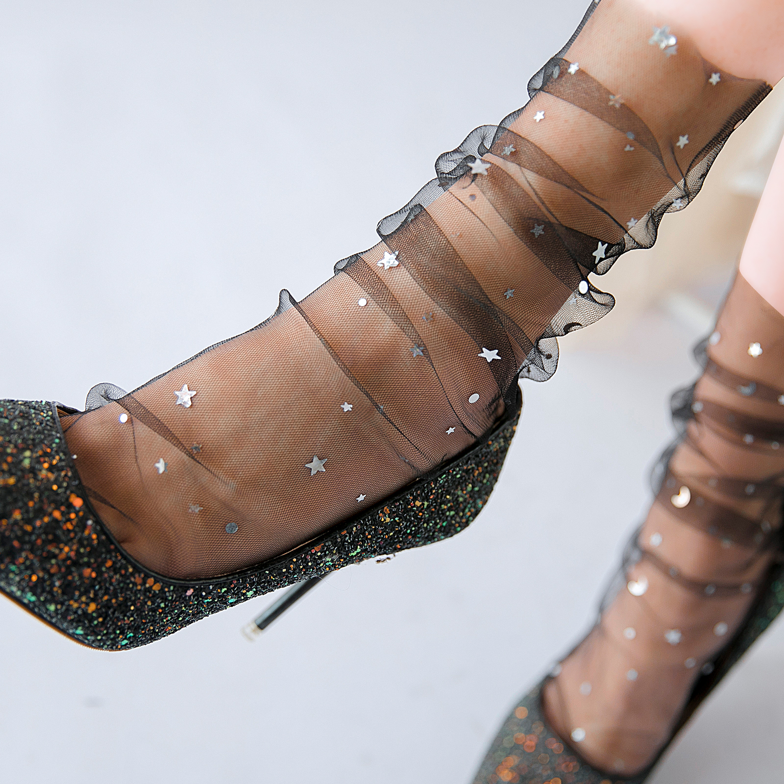 夏季薄款ins中筒仙女玻璃丝蕾丝长袜水晶透明中筒袜